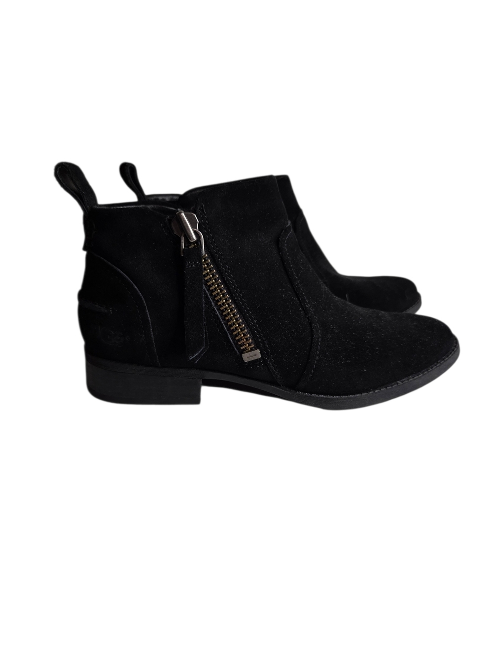 UGG Women's Aureo II Black Waterproof Suede  Ankle Booties Size 6.5 Zip Low Heel